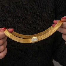 Inure Jewelry Gümüş Gold Zirkon Taşlı Trabzon Hasır Kadın Kolye