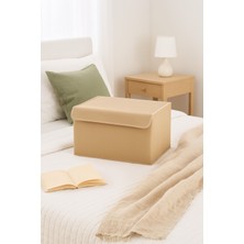 Serstil Küçük Boy Destekli Kapaklı Kutu Hurç - Kıyafet Saklama Kutusu Organizer 40X30X25 - Bej