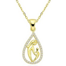 Inure Jewelry Gümüş Gold Damla Anne Çocuk Kolyesi