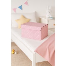 Serstil Sert Karton Pembe Puantiyeli Küçük Boy Destekli Kapaklı Kutu Hurç Organizer 40X30X25 cm