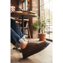 Enoch Hakiki Deri Kahve Klasik Hatlı Erkek Sneaker Ayakkabı Ortopedik Taban