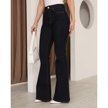 Deq Fashion Kadın Yüksek Bel Likralı Ispanyol Paça Jean Pantolon