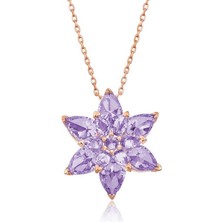 Inure Jewelry Gümüş Rose Lila Lotus Çiçeği Kolye