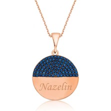 Inure Jewelry Gümüş Rose Mavi Taşlı İsimli Bayan Kolye