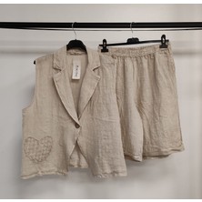 Della Moor Beige Kadın Italyan Şort&ceketli Keten Takım