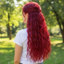 Esranın Dünyası Fiber Sentetik Kabarık Dalgalı Yarım Ay + 2 Yan Çıt Çıt - Kızıl RSPM34-ESRDNS