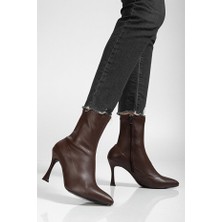 Roof Atelier Kadın Kahverengi Streç Sivri Burun Ince Topuklu Bot - Orjen