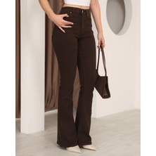 Deq Fashion Kadın Yüksek Bel Likralı Ispanyol Paça Jean Pantolon