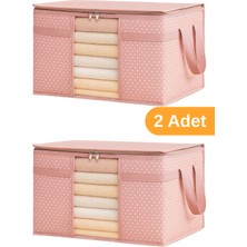 Serstil 2 Adet Pencereli Kazak Hurcu 45 x 40 x 30 cm Pembe Benekli Eşyalarınızı Düzenli Saklama İçin