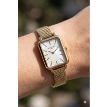 Lee Cooper Altın Renk Kadın Kol Saati | 20MM Çelik Kasa, Örgü Kordon, Beyaz Kadran