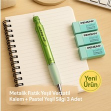 KarmaOfis Metalik Fıstık Yeşili Versatil Kalem + Pastel Yeşil Silgi 3 Adet