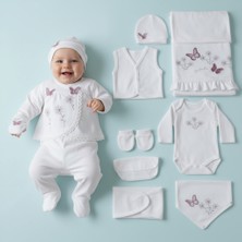 Milays Kız Bebek 0-3 Ay Kelebek Nakış Işlemeli %100 Pamuk Zıbın Takımı