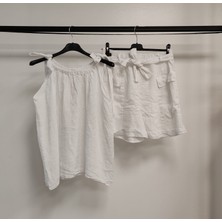 Della Moor Kadın Beyaz Italyan Sıfır Kol Şortlu Keten Takım