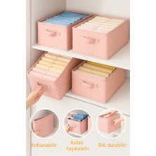 Serstil Kıyafet Saklama Kutusu | Katlanabilir Dolap Içi Düzenleyici 45X25X20CM - Pembe Benekli