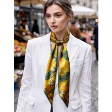 Kadın Yeşil Sarı Renkli Modern Desenli Fular – Blazer, Çanta ve Boyun Için Uygun