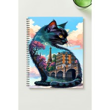 Black-One Sevimli Kedi A5 Metal Spiralli Çizgisiz Kalın Bristol Kapak Sevimli Kedi Defter