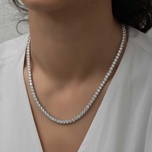 Inure Jewelry Gümüş 4 mm Beyaz Taşlı Su Yolu Kadın Kolye