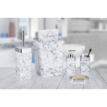 Trend Banyo Mutfak 5 Parça 5 Parça Mat Kare Mermer Desen Banyo Seti Akrilik Beyaz
