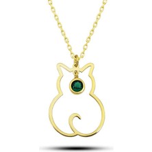 Inure Jewelry Gümüş Mayıs Ayı Doğum Taşı Kedi Kadın Kolye