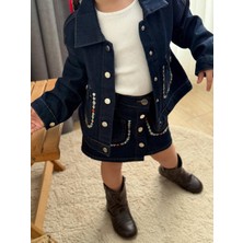 Beyaz Bebe Kız Çocuk Kot Ceket Etek 3'lü Takım