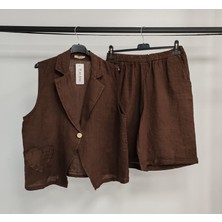 Della Moor Cacao Kadın Italyan Şort&ceketli Keten Takım