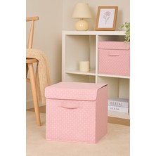 Serstil Dolap Içi Çamaşır Oyuncak Düzenleyici Katlanır Kapaklı Saklama Kutusu 30X30X30CM - Pembe Benekli