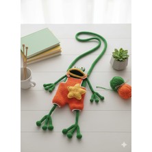 El Örgüsü Amigurumi Kurbağa Figürlü Çocuk Omuz Çantası - El Yapımı Hediye Oyuncak Çanta