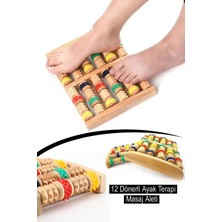 Feyza Design Ahşap Ayak Masaj Aleti, 12 Dönerli Rulo ile Rahatlatıcı Terapisi