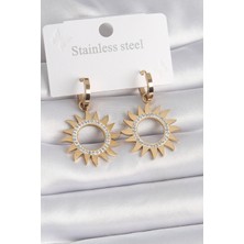 Net Damla 316L Çelik Gold Renk Zirkon Taşlı Güneş Model Kadın Küpe