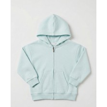 Kyex Kids Unisex Çocuk Buz Mavisi Fermuarlı Kapüşonlu Sweatshirt-Okul ve Günlük Için En Rahat Basic Hırka