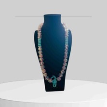 Shine Elagance Pembe Iri Inci Aralarında Mavi Cam Boncuk Ucunda Cam Mavi Denizatı Detaylı Kapamaları Gümüş Rengi Çelik Kadın Şık Kolye Sevgililer Günü Hediyesi