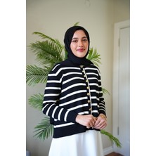 Gamze Özkurt Gold Düğme Çizgili Hırka