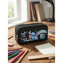 Stitch Baskılı Çift Bölmeli Siyah Okul Kalemliği