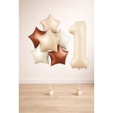 -1- Yaş Retro Bej Yıldız Doğum Günü Seti
