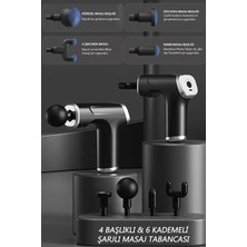 Feyza Design Gelişmiş Şarjlı Masaj Tabancası, 4 Başlık, 6 Kademe, Rahatlatıcı ve Güçlü