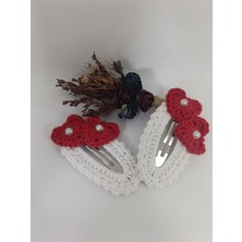 Elaa Aksesuar El Yapımı Kalp Desenli Çıtçıtlı Örgü Toka