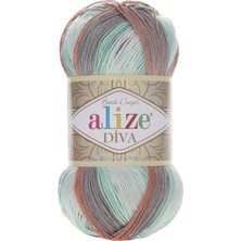 Alize Diva Batik (5ADET) 5550 Gri-Yeşil-Krem-Turuncu Renkli El Örgü Ipliği