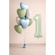 -1- Yaş Retro Yeşil Kalp Doğum Günü Seti