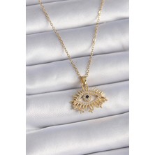 Net Damla 316L Çelik Gold Renk Zincir Zirkon Taşlı Göz Figür Kadın Kolye