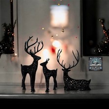 PremiumPort 3'lü Geometrik Geyik Dekoratif Raf Seti, Şık Ev ve Ofis Süsü