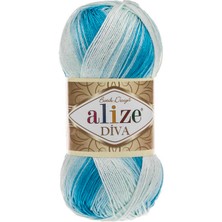 Alize Diva Batik (5 Adet) 2130  Mavi-Krem Renkli El Örgü Ipliği