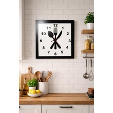 Runc Design Mutfak Dekorasyonu Için Şık Tasarım Kare Duvar Saati - Gurme Serisi Çatal Bıçak Figürlü