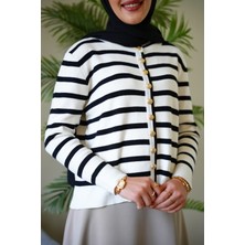 Gamze Özkurt Gold Düğme Çizgili Hırka