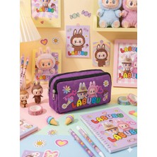 Probag Labubu Baskılı Çift Bölmeli Mor Okul Kalemliği