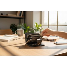 Nas Kadın Fermuarlı Çıtçıtlı Bozuk Para Bölmeli Siyah Cüzdan Kartlık Standart Gri