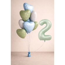 -2- Yaş Retro Yeşil Kalp Doğum Günü Seti