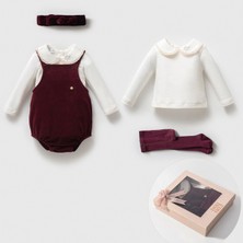 Kadife Romper Özel Kutulu Hediye Seti %100 Pamuk Kız Bebek-Velvet Luxury Gift Ready