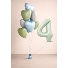 -4- Yaş Retro Yeşil Kalp Doğum Günü Seti