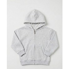 Kyex Kids Unisex Çocuk Gri Melanj Fermuarlı Kapüşonlu Sweatshirt-Okul ve Günlük Için En Rahat Basic Hırka