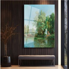 TosbArt Frits Thaulow Nehir Kıyısı Dinlence Manzarası Temperli Cam Tablo Sanat Tablosu Dekoratif Tablo